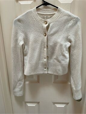 Marino Wool Abercrombie & Fitch Ivory Button-Front Crewneck Cardigan 2 in 1